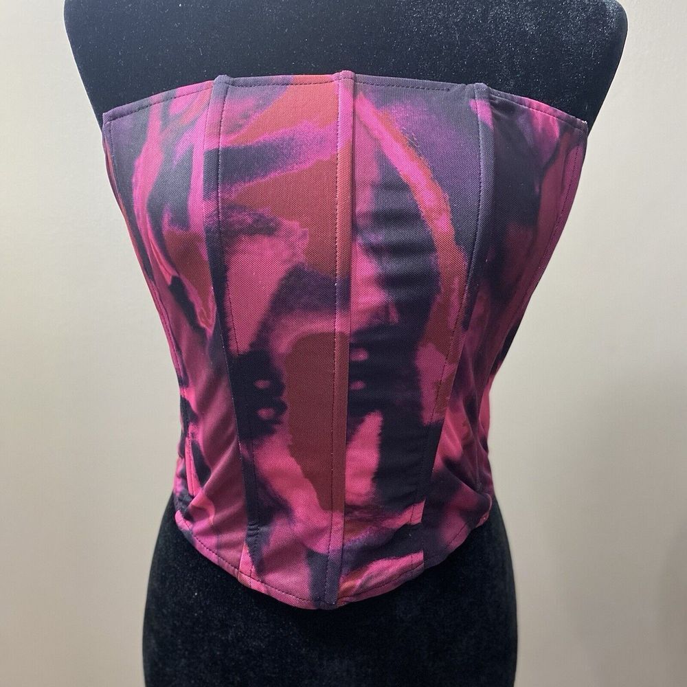 Windsor Cropped Bustier Corset Top - Sz Lg Pink Purple Black Tye Dye